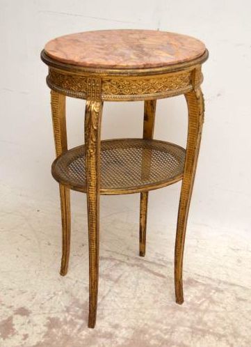 Antique French Marble Top Gilt Wood Occasional Table