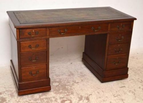 Antique Victorian Mahogany Leather Top Pedestal Desk