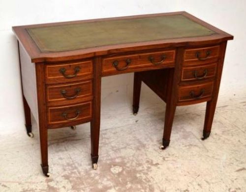 Antique Rosewood Leather Topped Desk with Satinwood Inlay