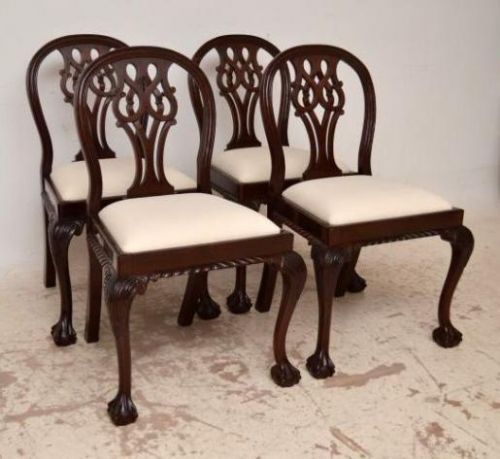 Set of 4 Antique Carved Mahogany Dining Chairs