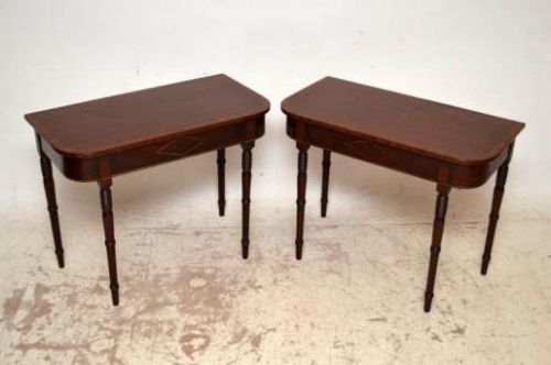 Pair of Antique Inlaid Mahogany Console Side Tables