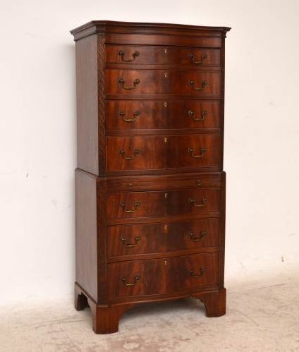 Antique Serpentine Front Mahogany Chest on Chest