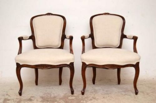 Pair of Antique French Carved Salon Armchairs