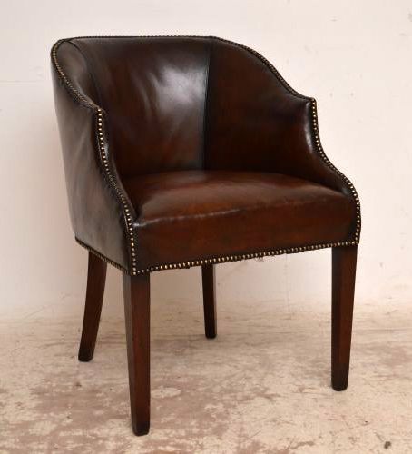 Antique Edwardian Leather & Mahogany Tub Chair