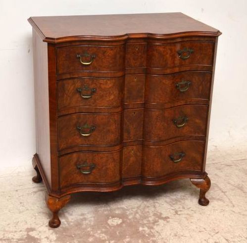 Antique Edwardian Burr Walnut Double Serpentine Fronted Chest of Drawers
