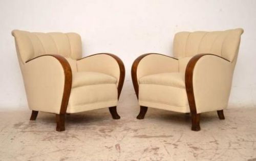 Pair of Swedish Art Deco Satin Birch Armchairs Vintage 1930'S
