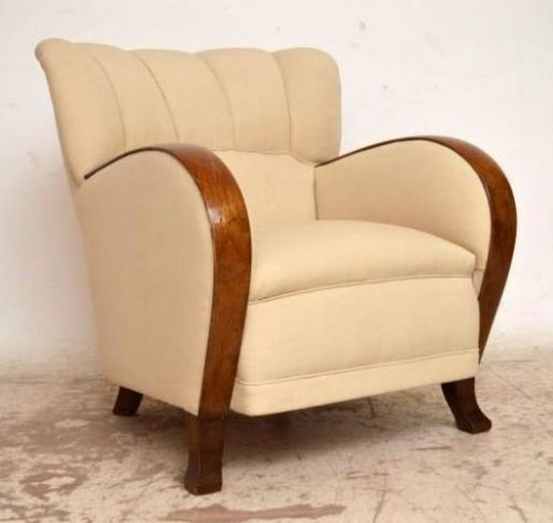 fig 1. Pair of Swedish Art Deco Satin Birch Armchairs Vintage 1930's