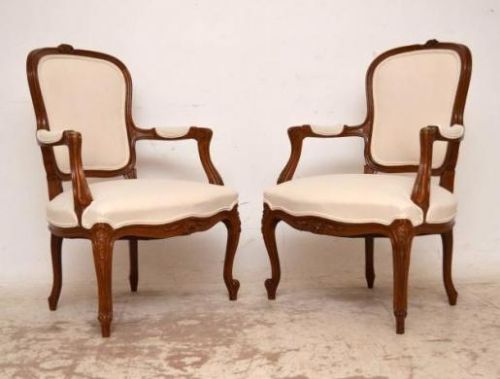 Pair of Antique French Style Carved Salon Armchairs