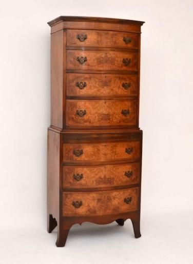Antique Burr Walnut Bow Fronted Chest on Chest