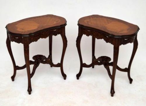 Pair of Antique Inlaid Marquetry Mahogany Side Tables