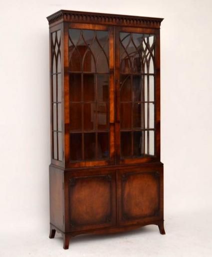 Antique Flame Mahogany Astral Glazed Bookcase or Display Cabinet