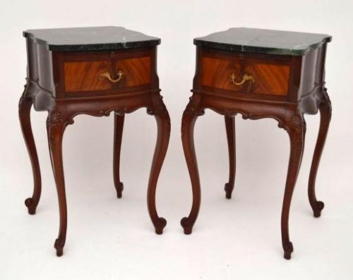 Pair of Antique Mahogany Marble Top Bedside Side Tables