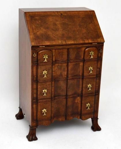 Small Antique Burr Walnut Writing Bureau Desk