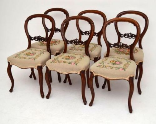 Set of 6 Antique Victorian Walnut Balloon Back Dining Chairs