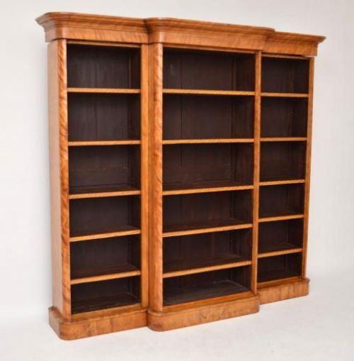 Antique Victorian Satin Birch Breakfront Bookcase