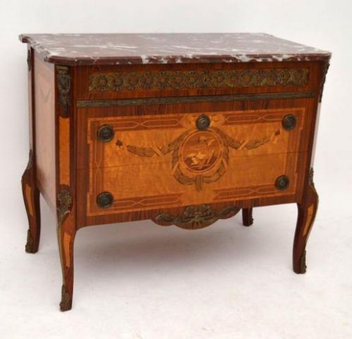 Antique Swedish Inlaid Marble Top Commode