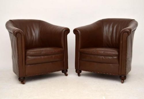 Pair of Antique Original Leather Tub Armchairs