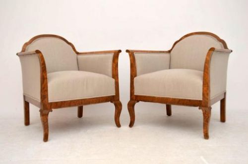 Pair of Antique Swedish Satin Birch Armchairs