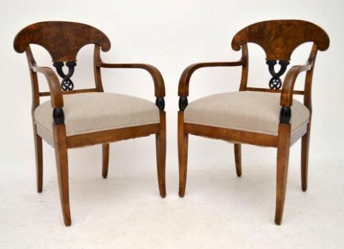 Pair of Antique Swedish Satin Birch Armchairs