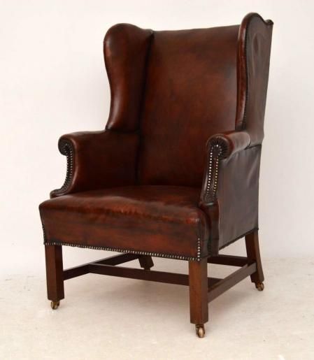 Antique Georgian Leather Wing Back Armchair