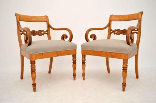 Pair of Antique Swedish Satin Birch Armchairs