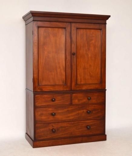 Antique Early Victorian Mahogany Linen Press