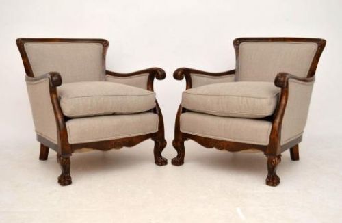 Pair of Antique Swedish Satin Birch Upholstered Armchairs