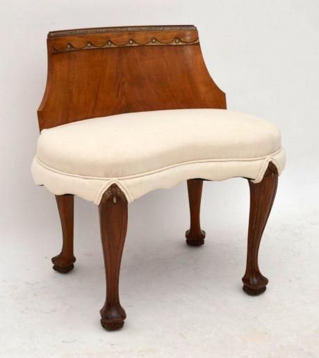 Antique Walnut & Silver Gilt Dressing Table Stool