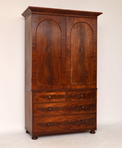 Antique Early Victorian William IV Flame Mahogany Linen Press
