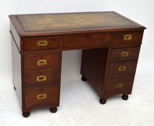 Antique Victorian Mahogany Campaign Pedestal Desk