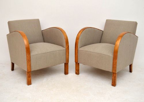 Pair of Swedish Art Deco Satin Birch Armchairs Vintage 1930'S