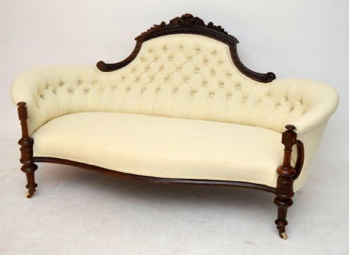 Antique Victorian Carved Walnut Shaped Sofa