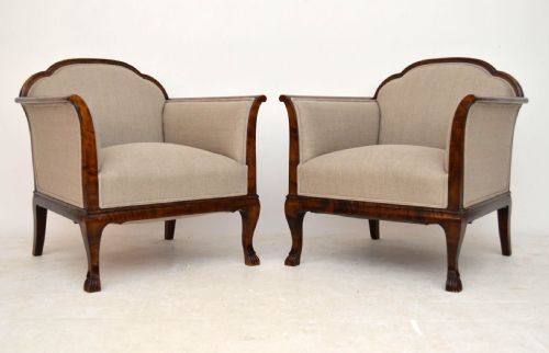 Pair of Antique Swedish Satin Birch Armchairs