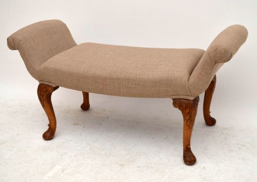 Antique Carved Walnut Gondola Window Seat Stool