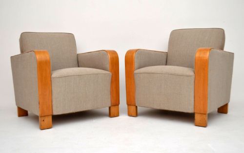 Pair of Swedish Art Deco Satin Birch Armchairs Vintage 1930'S