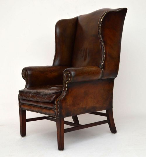 Antique Distressed Leather Wing Back Armchair