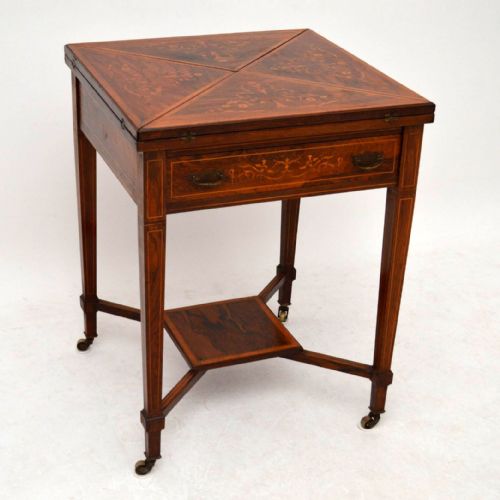 Antique Victorian Inlaid Rosewood Envelope Card Table
