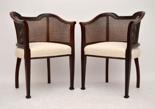 Pair of Antique Mahogany Caned Tub Armchairs