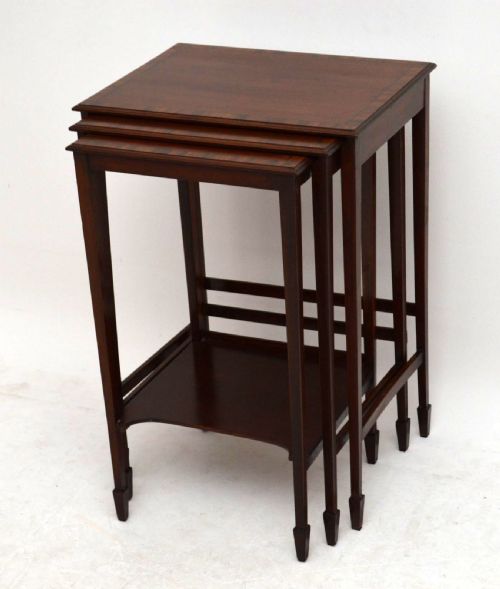 Antique Edwardian Inlaid Mahogany Nest of Tables