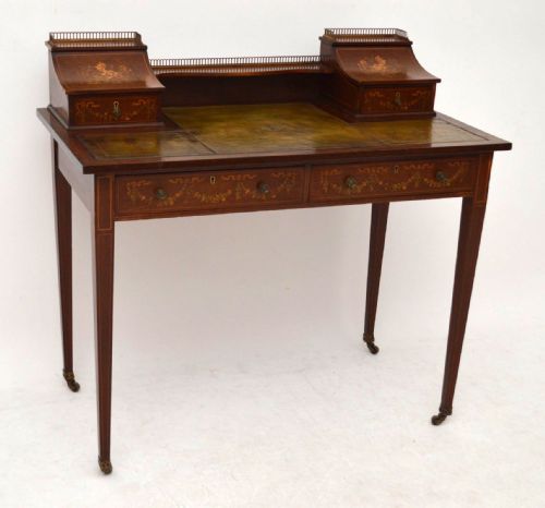 Antique Edwardian Inlaid Mahogany Bonheur Du Jour Desk