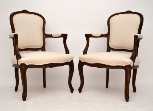 Pair of Antique French Carved Salon Armchairs
