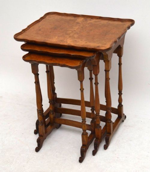 Antique Burr Walnut Pie Crust Nest of Tables
