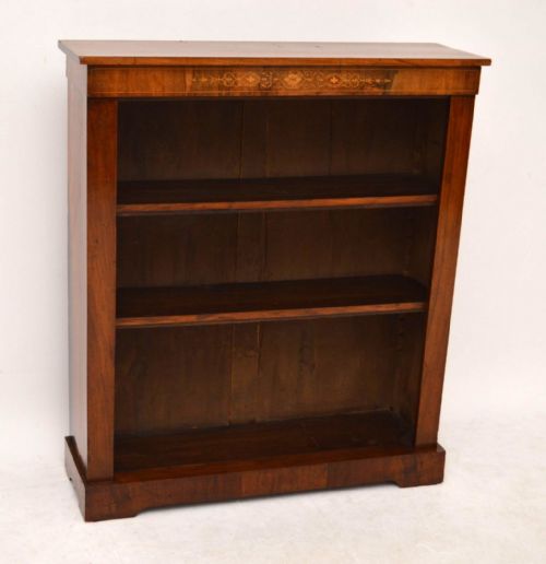 Antique Victorian Inlaid Walnut Open Bookcase