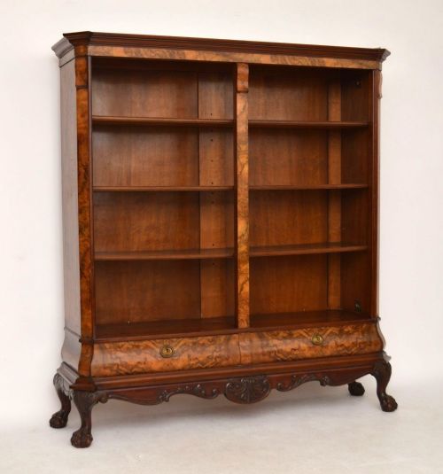 Large Antique Carved Walnut Open Bookcase