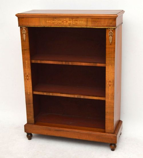 Antique Victorian Inlaid Walnut Open Bookcase
