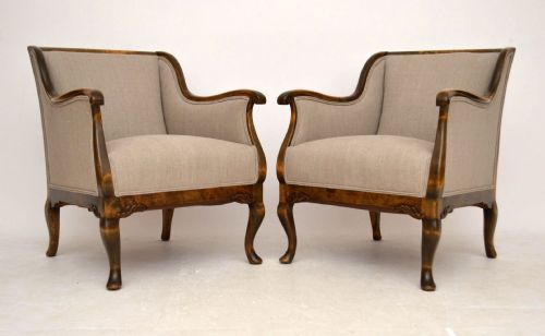 Pair of Antique Swedish Satin Birch Armchairs