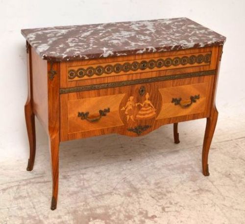 Antique Swedish Inlaid Marble Top Commode