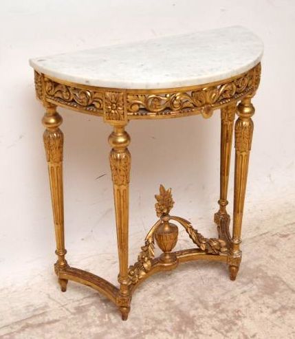 Antique Marble Top Gilt Wood Side Table 
