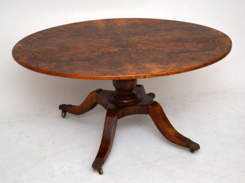 Large Antique Burr Walnut Oval Coffee Table