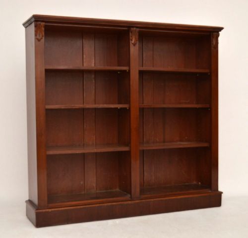 Antique Victorian Mahogany Open Double Bookcase